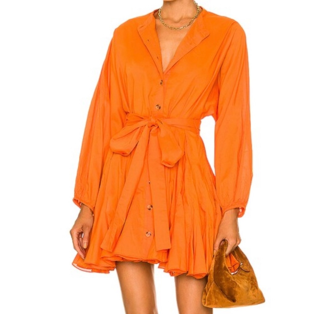 Rhode Orange Mini Shirt Dress with Tie Waist